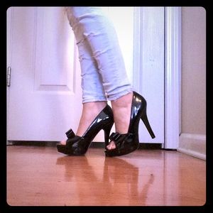 Black Peep-Toe Pumps